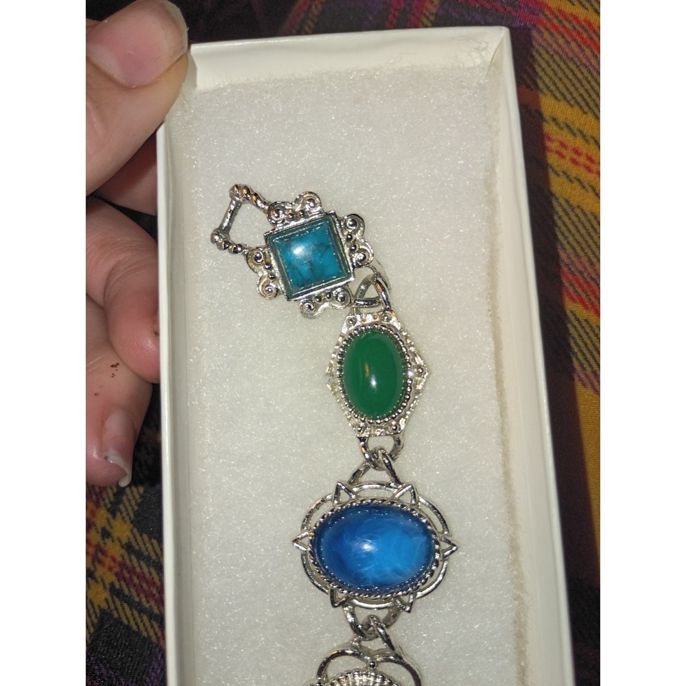 Vintage Sarah Coventry "Frolic" Bracelet Multicolored Cabochon Faux Stones - Picture 3 of 10